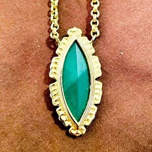 Kendra Scott gold necklace, emerald green pendant, EUC